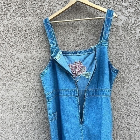 SUNSHINE Apparel Y2K Jean Dress Size 1X 100%‎ Cotton Embroidered Roses - Picture 10 of 16